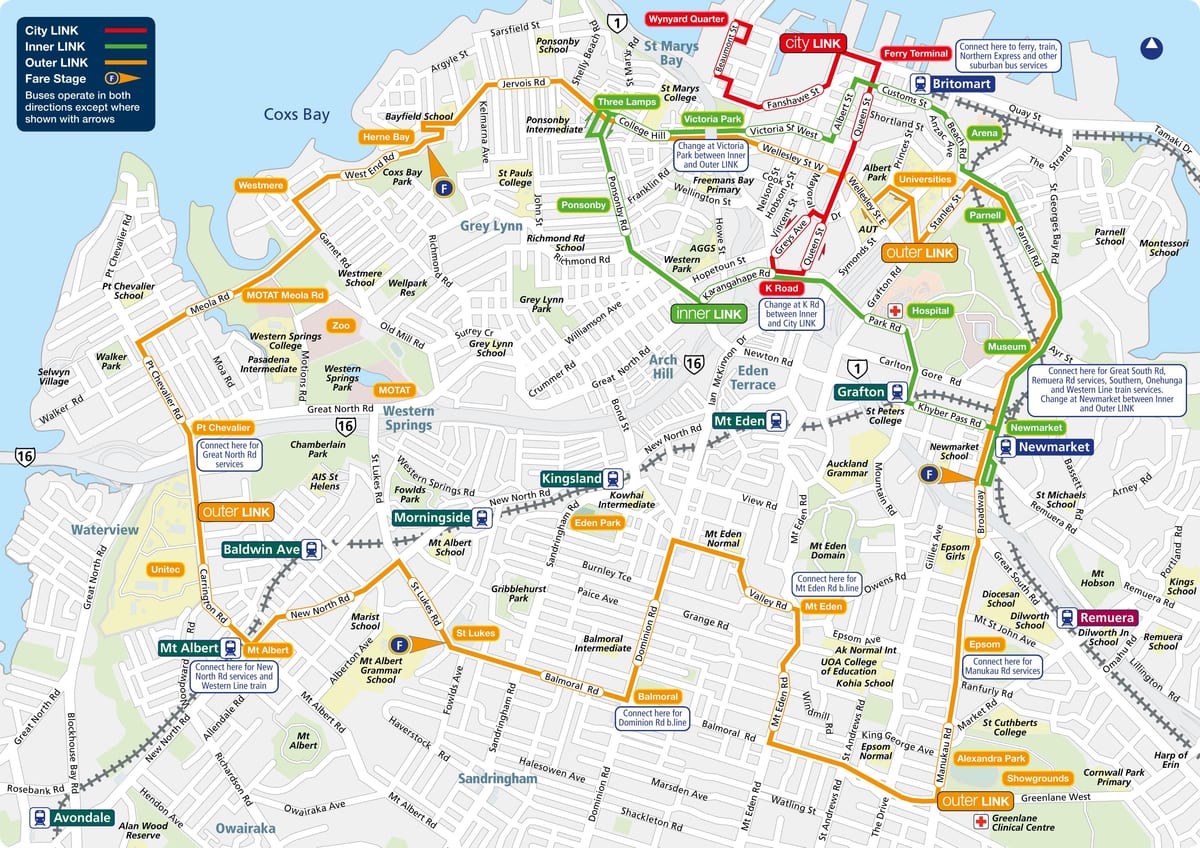Auckland harta rutelor de autobuz