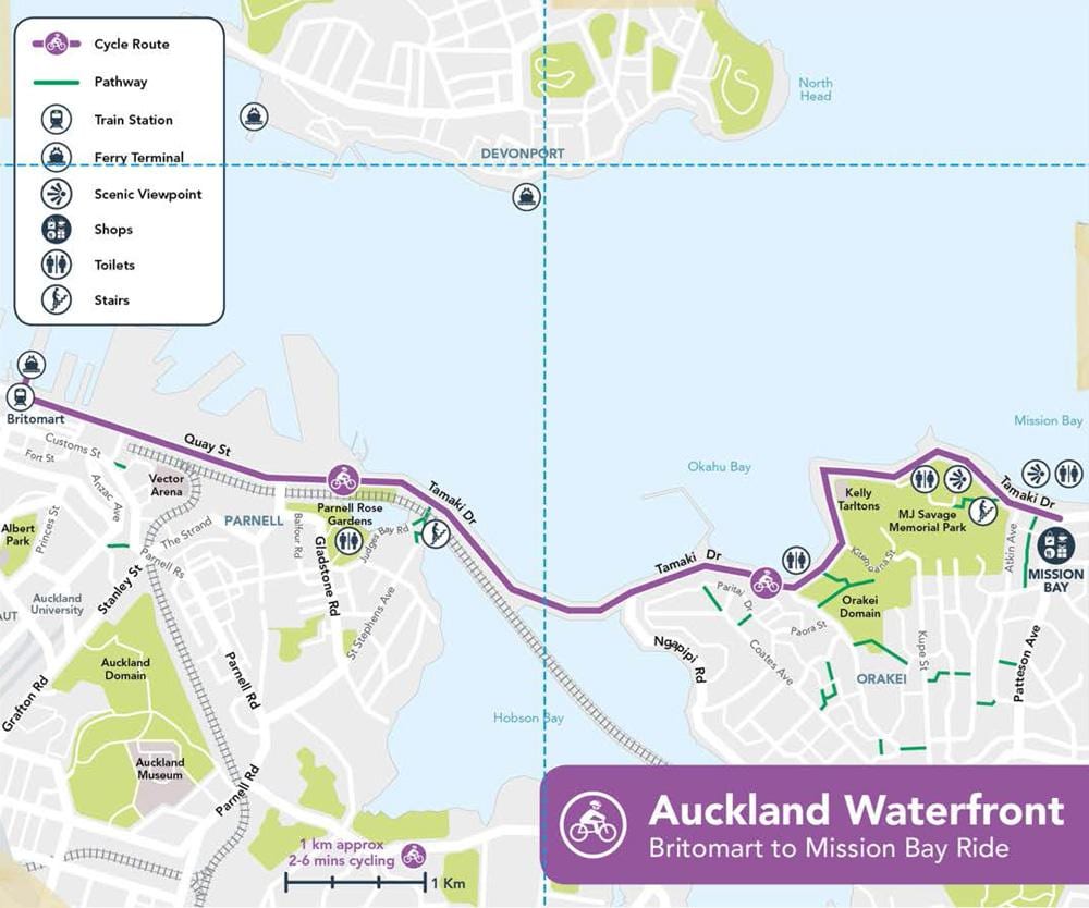 roz cycleway Auckland arată hartă